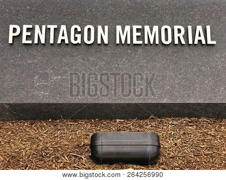 Arlington, Virginia, Usa - September 11 2018: Pentagon Memorial Sign On 9 September, Memorial To Rem