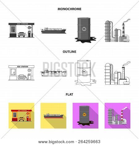 Vector Design Of Oil And Gas Sign. Collection Of Oil And Petrol Stock Vector Illustration.