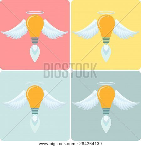 Light Bulb With Wings. Idea Concept. Stock Flat Vector Illustration.
