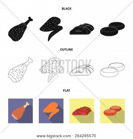 Vector Design Of Meat And Ham Sign. Collection Of Meat And Cooking Stock Symbol For Web.