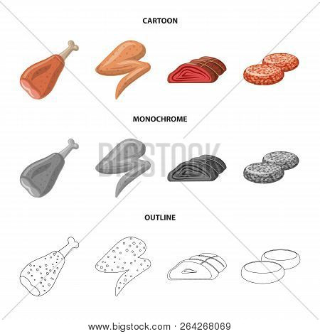 Vector Illustration Of Meat And Ham Sign. Set Of Meat And Cooking Vector Icon For Stock.