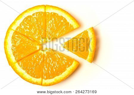 Orange Slice Cut Into Sectors, Parts - A Symbol, Abstraction Isolate On A White Background