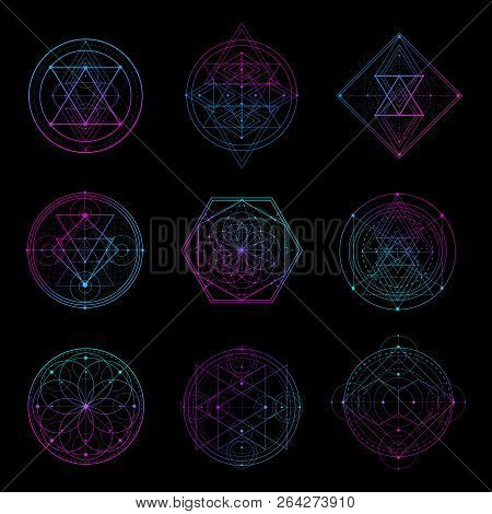 Sacred Geometry Sign With Neon Color. Sacred Geometry Shape