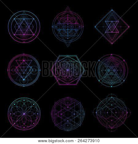 Sacred Geometry Sign With Neon Color. Sacred Geometry Shape