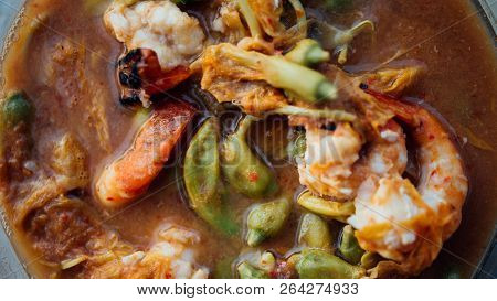 Hot And Sour Katuri Flower Soup For Sale At Thai Street Food Market Or Restaurant In Thailand