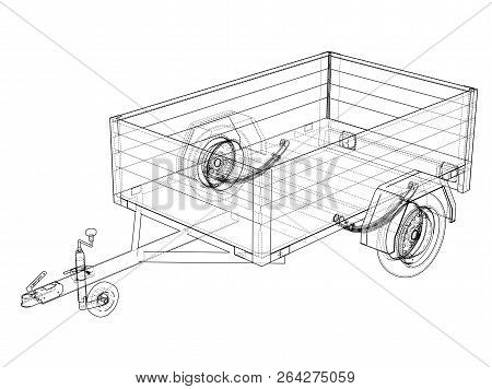 Open Trailer Sketch. Vector Rendering Of 3d. Wire-frame Style. The Layers Of Visible And Invisible L