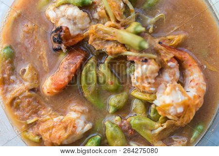 Hot And Sour Katuri Flower Soup For Sale At Thai Street Food Market Or Restaurant In Thailand