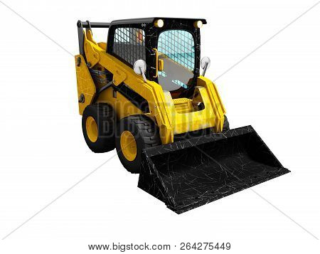 Modern Yellow Mini Loader After Loading Stone 3d Render On White Background No Shadow