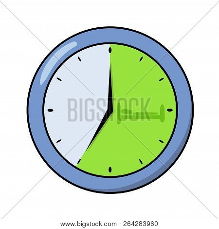 Round Office Clock Showing Seven Oclock. Flat Design Icon. Flat Vector Illustration. Isolated On Whi