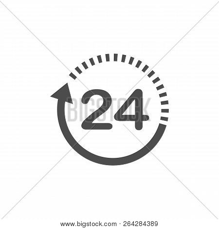 24 Hours Icon. 24 Hours Sign. Time Clock Icon Vector Illustration. Flat Design.
