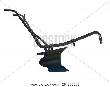 Traditional Retro Agricultural Old Manual Plow Isolated Over White Background