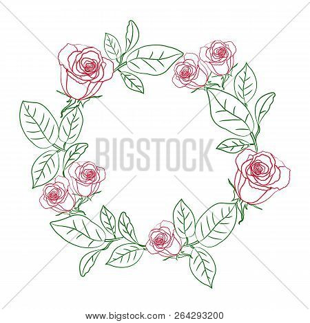 Floral Wreath With Red Roses. Vector Illustration.