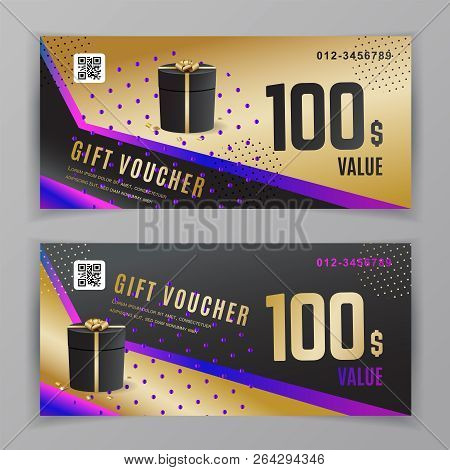 Vector Gift Voucher Template. Universal Flyer For Business. Blue Pink Design Elements. Abstract Shap