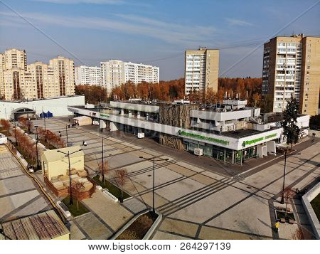 Moscow, Russia - October 20. 2018. Flight Over Ploshchad Yunosti In Zelenograd