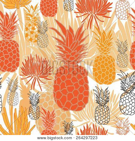 Pineapple And Succulent-fruit Delight Seamless Repeat Pattern Illustration.background In Grren Black