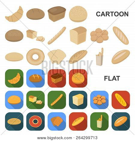 Types Of Bread Cartoon Icons In Set Collection For Design. Bakery Products Vector Symbol Stock Web I