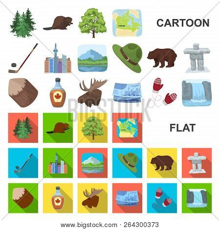 Country Canada Cartoon Icons In Set Collection For Design. Canada And Landmark Vector Symbol Stock W