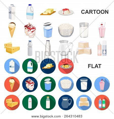 Milk Product Cartoon Icons In Set Collection For Design.milk And Food Vector Symbol Stock Web Illust