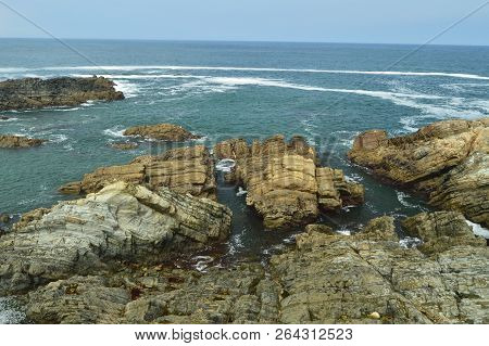 Views Of The Bay With The Waves Breaking On Its Rocks At Tapia De Casariego. Nature, Travel, Recreat