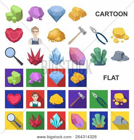 Precious Minerals Cartoon Icons In Set Collection For Design. Jeweler And Equipment Vector Symbol St