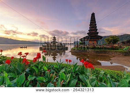 Sunrise At Pura Ulun Danu Bratan Temple In Bedugul, Bali, Indonesia.