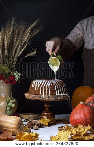 Homemade Pumpkin Bundt Cake With Creamy Frosting