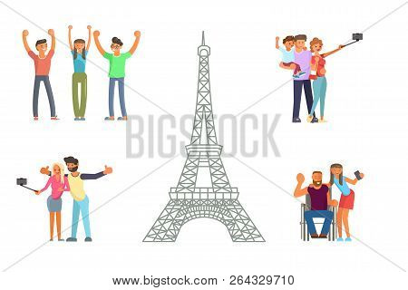 Healthy Active Lifestyle. Young And Old People Characters Travel. Voyage Around Europe And Make A Ph