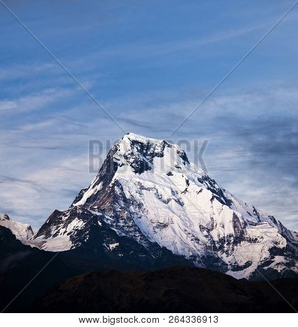 Panorama Of Mount Annapurna South, Also Called Annapurna Dakshin Or Moditse. View From Poon Hill On 