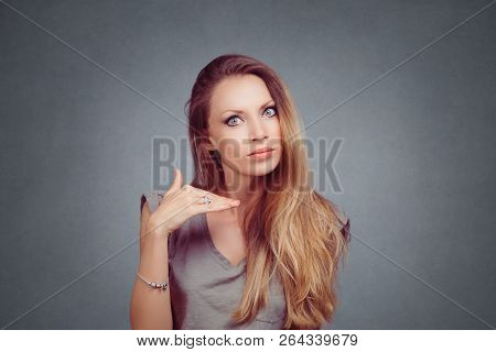 Angry Girl Woman With Long Hair And Gray Shirt, Cut It Out Stop It Sign And Gesture Concept Isolated