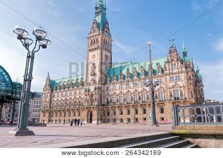 Famous Hamburg City Hall With Rathausmarkt Square.