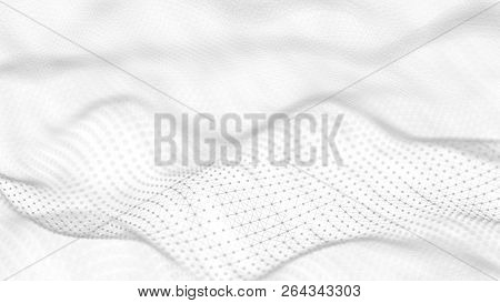 Abstract White Futuristic Background. Wave White Background. Connecting Dots And Lines On White Back
