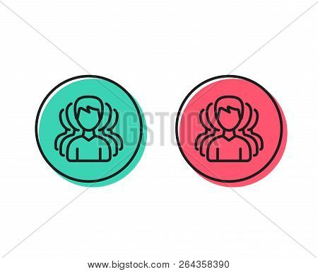 Group Of Men Line Icon. Human Communication Symbol. Teamwork Sign. Positive And Negative Circle Butt