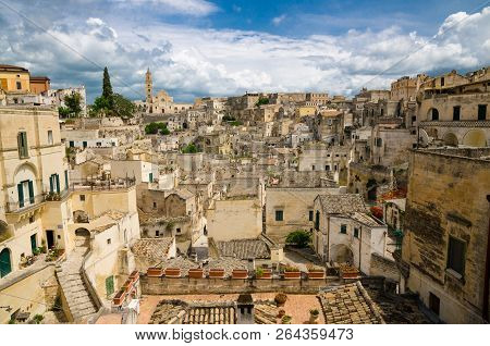 Matera Panoramic View Of Historical Centre Sasso Barisano Of Old Ancient Town Sassi Di Matera With R