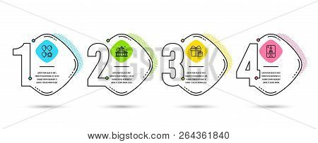 Infographic Template 4 Options Or Steps. Set Of Circus, Surprise Package And Balloon Dart Icons. Cra