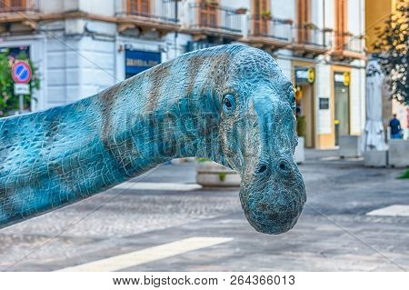 Cosenza, Italy - August 25: Dinosaur Featured  In The Open Air Exhibition Held In Cosenza, Italy, Au