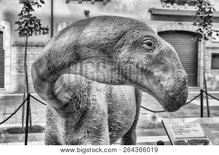 Cosenza, Italy - August 25: Dinosaur Featured  In The Open Air Exhibition Held In Cosenza, Italy, Au