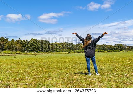 Back View Woman At Countryside