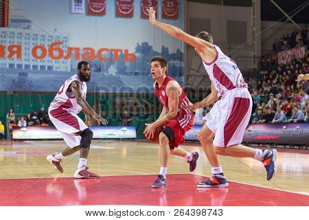 Samara, Russia - December 17: Bc Atomeromu Guard Akos Kovacs #6, With Ball, Is On The Attack During 