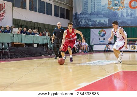 Samara, Russia - December 17: Bc Atomeromu Guard Akos Kovacs #6 Pushes The Ball Up Court During The 