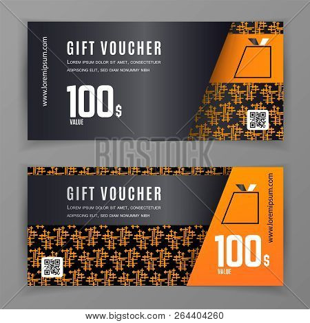 Vector Gift Voucher Template. Universal Flyer For Business. Black Orange Design Elements With Handma