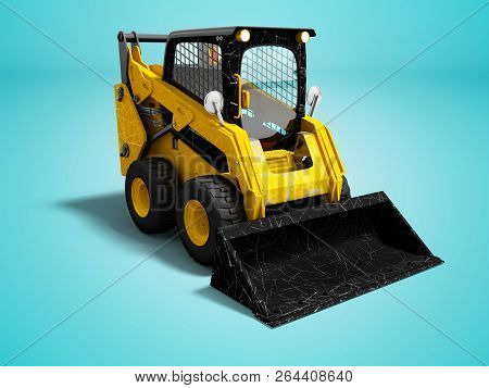 Modern Yellow Mini Loader After Loading Stone 3d Render On Blue Background With Shadow