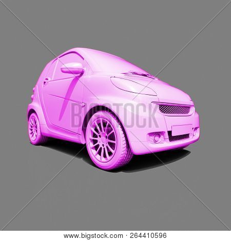 3d Small Modern Compact Car with Glossy Paint, Hi-Detailed Micro Car Template Mockup, Urban Electric Mini Car for Branding Corporate Identity Logo Design, Eco-Friendly Hi-Tech Vehicle, Small Vehicle