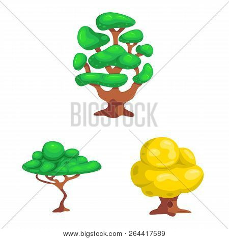 Vector Illustration Of Tree And Nature Icon. Set Of Tree And Crown Vector Icon For Stock.