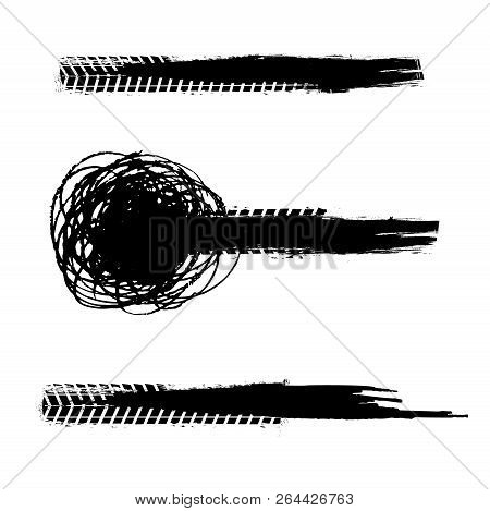 Automobile Tire Tracks Vector Illustration. Grunge Automotive Element Useful For Poster, Print, Book