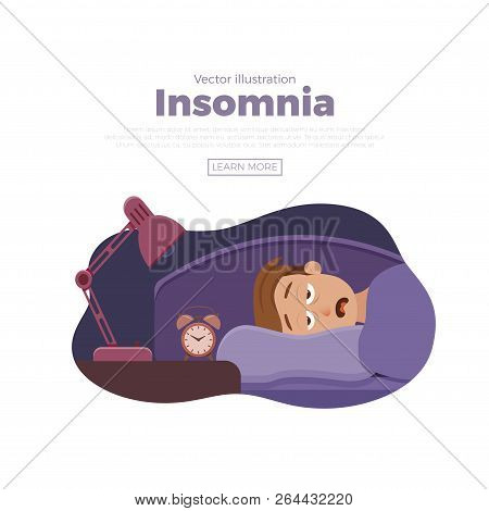 Sleepless Man Face Cartoon Character Suffers From Insomnia