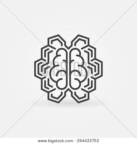 Geometric Digital Brain Line Icon. Vector Artificial Intelligence Cyberbrain Concept Sign