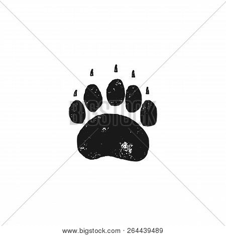 Bear Footprint. Wild Animal Paw In Silhouette Style. Black Grizzly Foot Icon. Stock Vector Isolated 