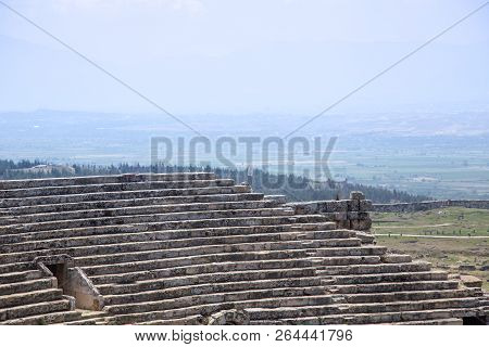 Ancient City Of Hierapolis, Pamukkale, Turkey. The Fascinating And Beautiful Beauty Of The Historica