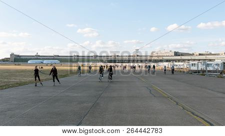 Berlin, Germany - October 21, 2018: Runway In Front Of Former Terminal Buildings In Public City Park