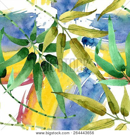 Bamboo Green Leaf. Leaf Plant Botanical Garden Floral Foliage. Seamless Background Pattern.